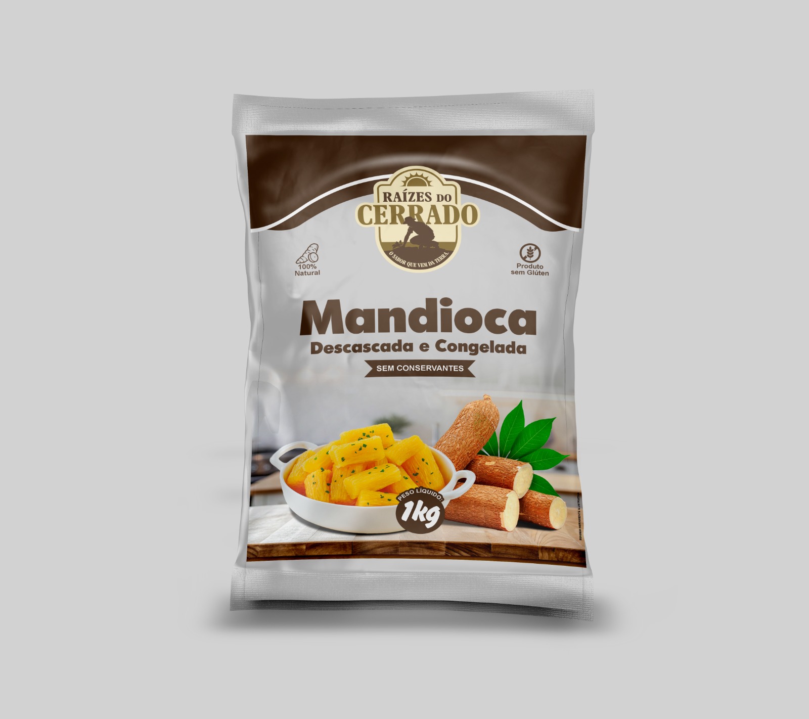 Embalagem oficial de mandioca descascada Raízes do Cerrado 1 kg