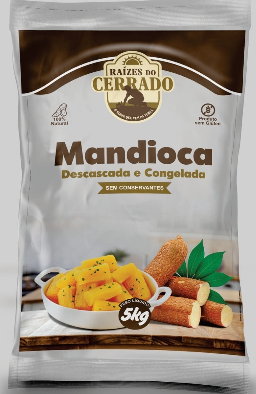 Embalagem oficial de mandioca descascada Raízes do Cerrado 5 kg